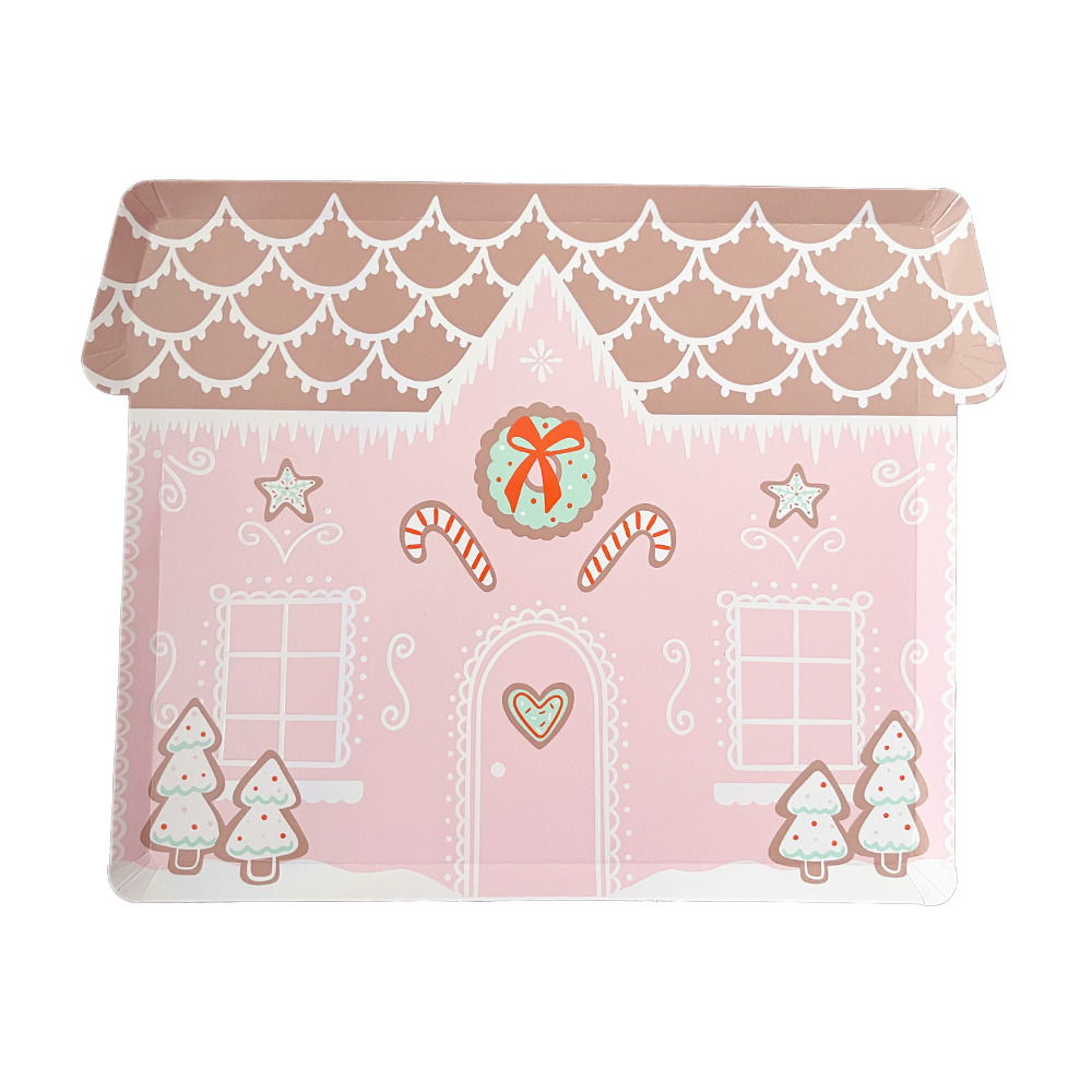 Baking Spirits Bright Pink Gingerbread House Large Plates, Daydream Society