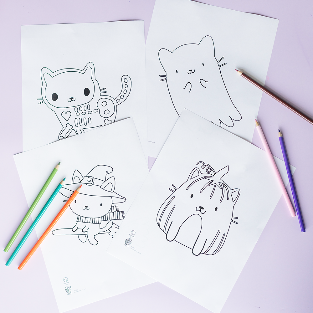 meowloween coloring pages, daydream society