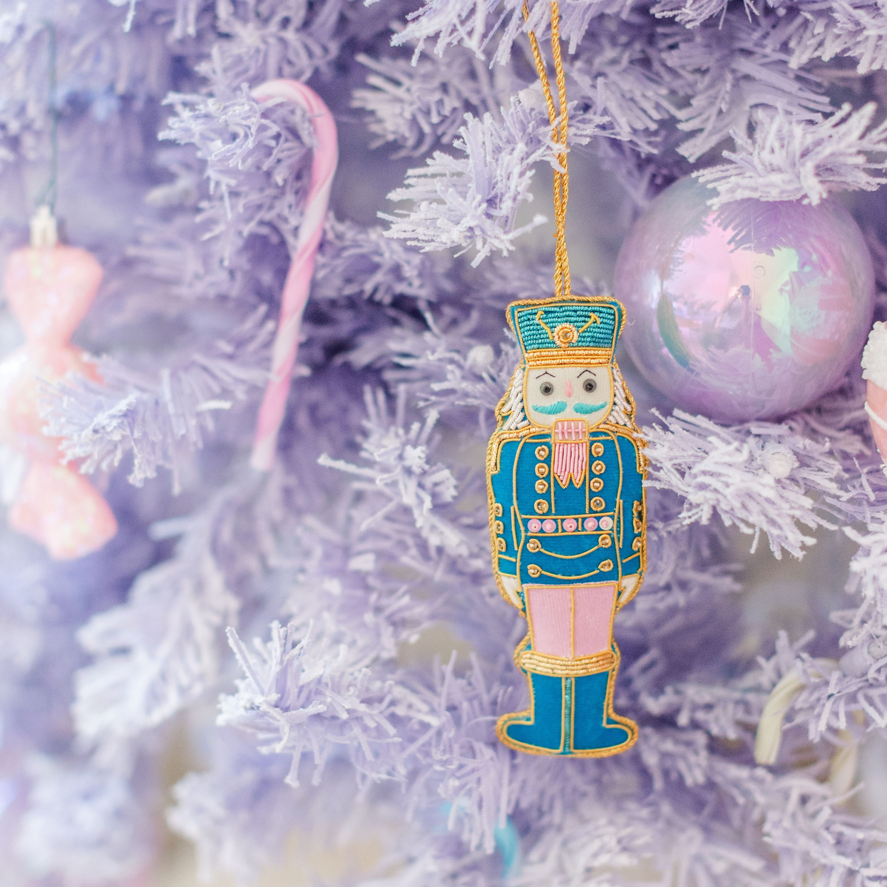 Blue & Pink Embroidered Nutcracker Ornament, Daydream Society