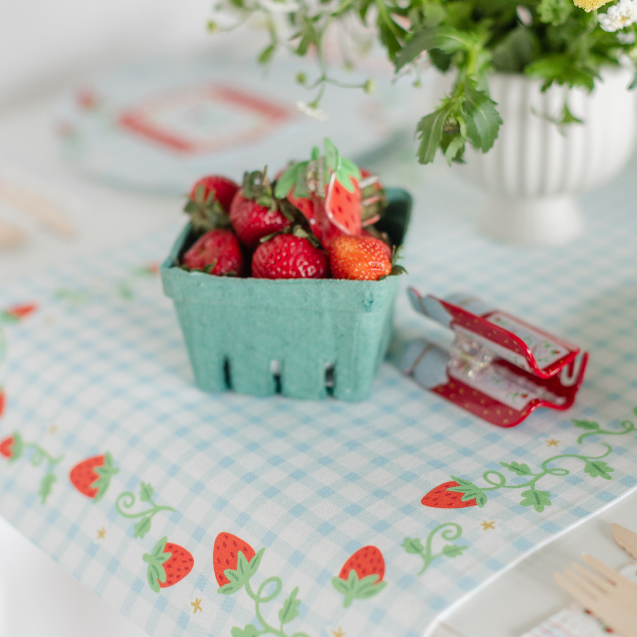 Strawberry Picnic Gingham Table Runner, Daydream Society