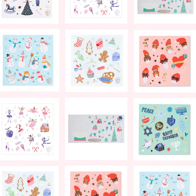 Grid of various festive-themed stickers