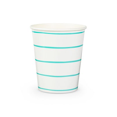 Aqua Frenchie Striped 9 oz Cups from Daydream Society