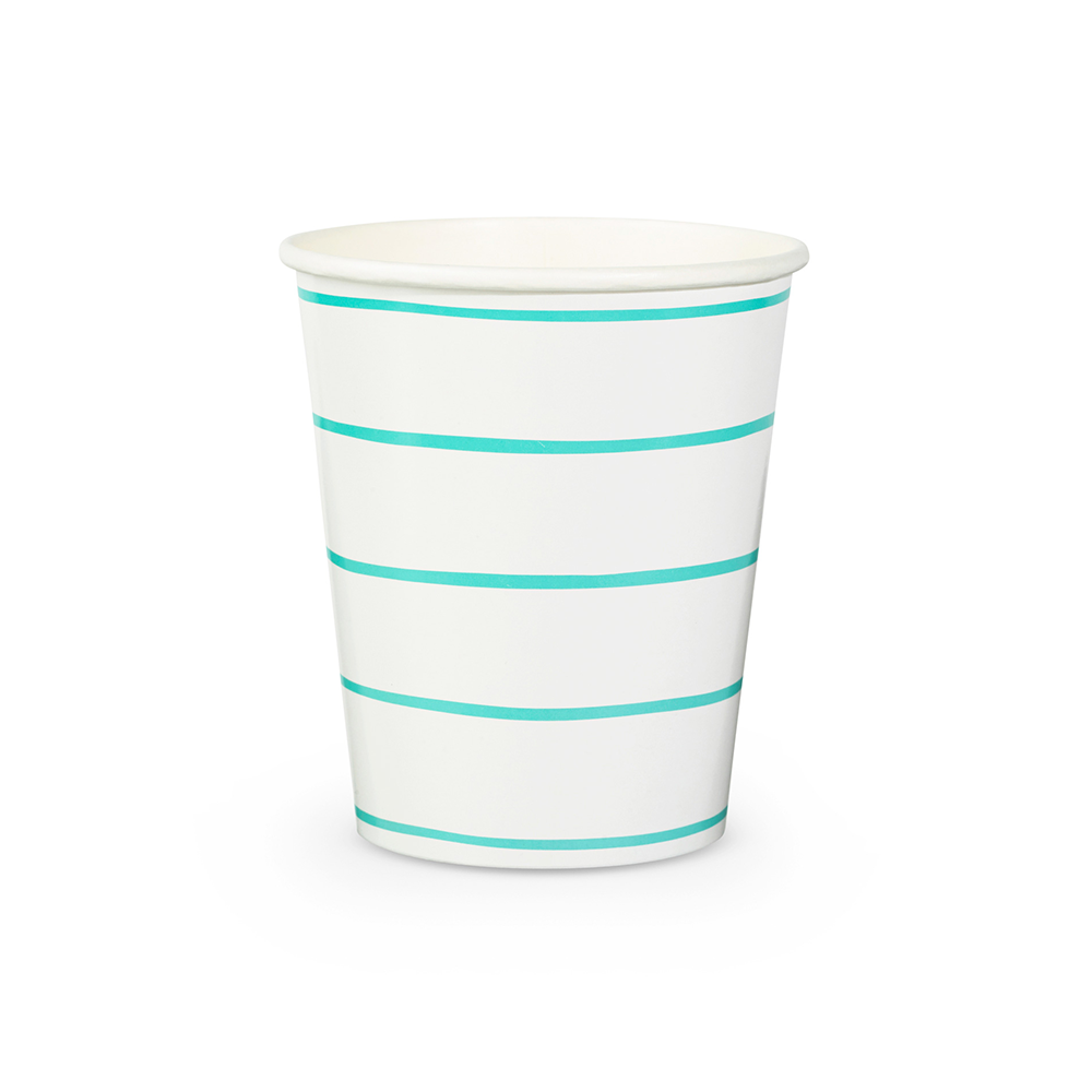 Aqua Frenchie Striped 9 oz Cups from Daydream Society